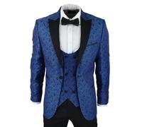TruClothing STZ60 - Men's Black Blue Paisley Tuxedo Blazer And Waistcoat Dinner Jacket Satin - 50
