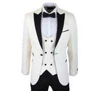 TruClothing Mens Paisley Tuxedo Blazer and Waistcoat Brocade Dinner Jacket Satin Ivory Black - Cream 40
