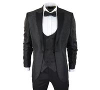 TruClothing STZ62 - Men's Black Paisley Tuxedo Blazer And Waistcoat Dinner Jacket Satin - 38