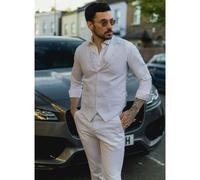 TruClothing TP-11 - Men's Summer Suit Waistcoat Trousers Linen Formal Light Grey Wedding - 48" Vest 42" Trousers