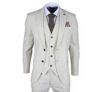 TruClothing TP-21 - Men's Beige 3 Piece Linen Summer Wedding Suit - 36" Jacket 30" Trousers