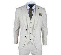 Men's Suit Beige 3 Piece Lightweight Linen Summer Wedding Formal Dress Suits - Cream 48