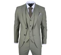 TruClothing TP-22 - Men's Sage 3 Piece Linen Summer Wedding Suit - 38" Jacket 32" Trousers