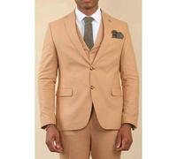 Men's Suit Camel 3 Piece Lightweight Linen Summer Wedding Formal Dress Suits - Camel 46
