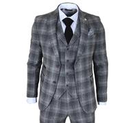 TruClothing TP-30 - Men's Grey Tweed Check 3 Piece Suit - 46" Jacket 40" Trousers
