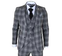 TruClothing TP-30 - Men's Grey Tweed Check 3 Piece Suit - 50" Jacket 44" Trousers