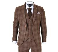 Men's Brown 3 Piece Suit Tweed Check 1920s Gatsby Formal Dress Suits - Brown 38