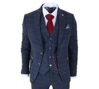 TruClothing TP-32 - Men's Navy Blue 3 Piece Wool Blend Tweed Suit - 40" Jacket 34" Trousers