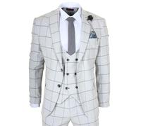 TruClothing TP-33 - Men's 3 Piece Tailored Fit Grey Plaid Check Suit - 38" Jacket 32" Trousers - Grey
