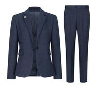 Women's 3 Piece Tweed Suit Navy Herringbone Pattern Tailored Fit Business Formal Ladies Dress - Navy 12