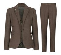 Women's 3 Piece Tweed Suit Brown Herringbone Pattern Tailored Fit Business Formal Ladies Dress - Brown 10