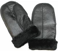 TruClothing Unisex Genuine Sheepskin Mittens Shearling Leather Winter Wool Lined Thermal Gloves - Black S