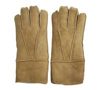 TruClothing Unisex Genuine Sheepskin Suede Leather Gloves Winter Warm Shearling Wool Lined Thermal Handwear - Tan L