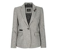 TruClothing Women Blazer Tweed Herringbone Wool Classic Smart Casual Vintage Check 1920s - Light Grey 03 10
