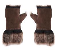 TruClothing Women’s Fingerless Gloves Suede Leather Thermal Shearling Lined Half-Finger Mittens - Brown Gold One Size