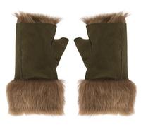 TruClothing Women’s Fingerless Gloves Suede Leather Thermal Shearling Lined Half-Finger Mittens - Olive One Size