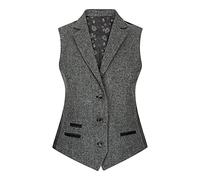 TruClothing Women Waistcoat Tweed Herringbone Wool Classic Smart Casual Vintage Check 1920s - Grey 01 12