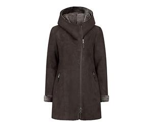TruClothing Womens 3/4 Mid Length Real Sheepskin Brown Vintage Toscana Suede Hood Coat - Brown XL