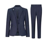 Women's 3 Piece Tweed Suit Navy Herringbone Pattern Tailored Fit Business Formal Ladies Dress - Navy 16