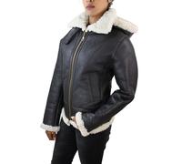 TruClothing Women's Aviator Hood Shearling Sheepskin Jacket in Brown | Size: Medium TruClothing Brown M