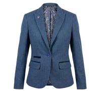 TruClothing Women's Blue Tweed Blazer Herringbone Slim Fit Jacket Waistcoat Set - Blue Blazer 12