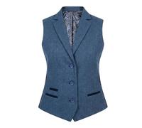 TruClothing Women's Blue Tweed Blazer Herringbone Slim Fit Jacket Waistcoat Set - Blue Waistcoat 18
