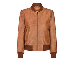TruClothing Womens Genuine Leather Bomber Jacket Real Leather Casual Varsity Vintage Casual - Tan M