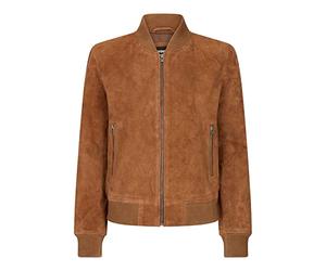 TruClothing Womens Genuine Suede Bomber Jacket Leather Casual Varsity Vintage Casual - Tan M
