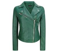 TruClothing Women's Leather Biker Jacket Cross Zip Tan Brown Black Red Yellow - Green - UK 18