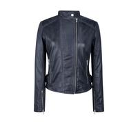 TruClothing Women's Leather Jacket Cross Zip Nehru Collarless in Navy | Size: Medium TruClothing Navy M