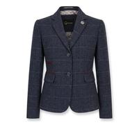 TruClothing Women's Navy Blue Wool Blend Tweed Herringbone Checkered Blazer - Navy 12