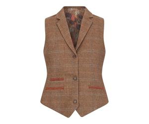 TruClothing Women's Oak Brown Wool Blend Tweed Herringbone Checkered Waistcoat - Oak 12