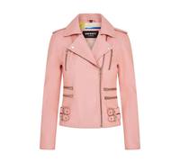 TruClothing Women's Real Lamb Nappa Leather Vintage Gothic Buckle Biker Jacket in Baby Pink | Size: 10 TruClothing Baby Pink 10