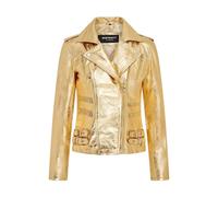 TruClothing Women's Real Lamb Nappa Leather Vintage Gothic Buckle Biker Jacket in Gold | Size: 16 TruClothing Gold 16