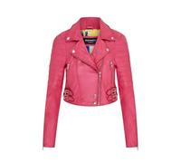 TruClothing Women's Real Leather Short Cropped Length Brando Style Biker Jacket in Fuchsia | Size: 24 TruClothing Fuchsia 24