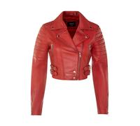 TruClothing Women's Real Leather Short Cropped Length Brando Style Biker Jacket in Red | Size: 24 TruClothing Red 24