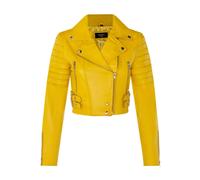 TruClothing Women's Real Leather Short Cropped Length Brando Style Biker Jacket in Yellow | Size: 14 TruClothing Yellow 14
