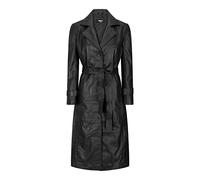 TruClothing Womens Real Leather Trench Coat Mac Classic 3/4 Long Black 1980s Vintage Retro - Black L