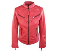 TruClothing Women's Real Leather Vintage Slim Fit Biker Jacket in Red | Size: Small TruClothing Red S