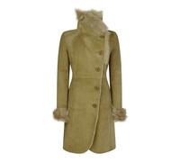 TruClothing Women's Sheepskin Suede 3/4 Long Trench Coat in Beige | Size: Large TruClothing Beige L