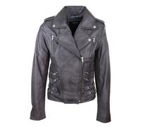 TruClothing Women's Soft Leather Racing Biker Short Jacket in Grey | Size: Small TruClothing Grey S