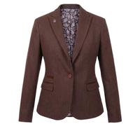 TruClothing Women's Tweed Blazer Herringbone Slim Fit Work Office Jacket - Brown 20