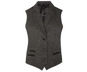 TruClothing Womens Tweed Herringbone Waistcoat Wool 1920s Formal Vintage Tailored Vest