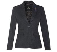 TruClothing Women's Tweed Navy Blue Herringbone Classic 1920s Formal Wool Tailored Blazer with Elbow Patches 14, L