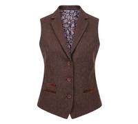TruClothing Women's Tweed Waistcoat Herringbone Slim Fit Work Office Vest - Brown 16
