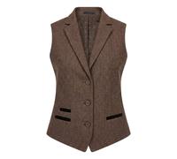 TruClothing Women's Tweed Waistcoat Herringbone Slim Fit Work Office Vest - Oak 14