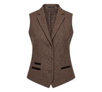 TruClothing Women's Tweed Waistcoat Herringbone Slim Fit Work Office Vest - Oak 8