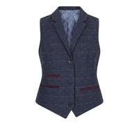 TruClothing Women's Waistcoat Navy Blue Wool Blend Tweed Herringbone Checkered Tailored Fit Vest - Navy 12