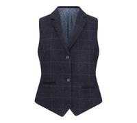 TruClothing Women's Waistcoat Wool Blend Tweed Herringbone Checkered Tailored Fit Ladies Vest - Navy 12
