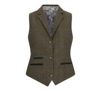 TruClothing Women's Waistcoat Wool Blend Tweed Herringbone Checkered Tailored Fit Ladies Vest - Olive 12